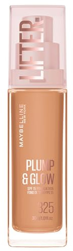 Maybelline Foundation Lifter Plump & Glow, SPF20, Buildable Coverage, 325 | With SPF20, All Day Wear, Buildable and Radiant Coverage, Brighter Skin Overtime, Plump & Glow Foundation