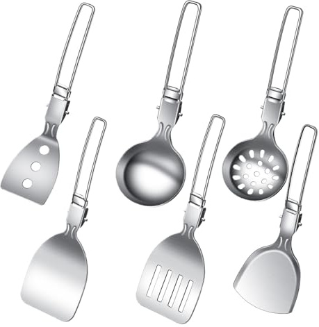 Zunetsutock Set de couverts de camping | Lot de 6 spatules pliantes portables | Couverts de cuisine réutilisables antidérapants pour les voyages, la randonnée, les voyages en voiture, les pique-niques