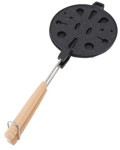 TOPINCN Walnuss-Plätzchenform-Hersteller, 12 Löcher, Oreshki-Formenhersteller, Aluminiumlegierung, Nuss-Keksformer mit Holzgriff, Antihaftbeschichtete Oreshki-Backform in Blumenform für (BLACK)