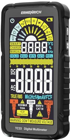 Ermenrich Zing TC33 Digitales Multimeter 7-in-1, AC/DC Strom, Kapazität, Frequenz und mehr, TRMS, Batterietest und Diodentest, 6000 Zählungen, NCV, VA-Display, Grafische Skala, Li-Ion Batterie