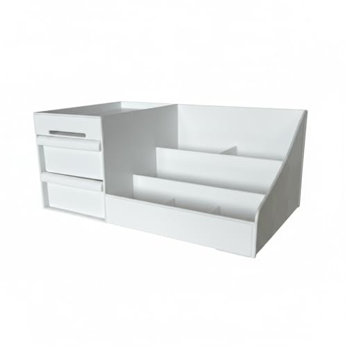 KAPNAU Organizador de Maquillaje con Cajones – Caja para Cosméticos y Tocador con Compartimentos para Brochas, Labiales y Cremas – Organizador de Cosméticos Blanco para Baño y Dormitorio