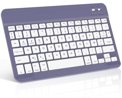 FOGARI Clavier Tablette Bluetooth 10 Pouces, Léger Fin Keyboard | AZERTY Français Clavier pour iPad Samsung Redmi/XiaomiPad HuaweiPad HonorPad, Fire HD, pour Android/iOS/Fire OS, Violet