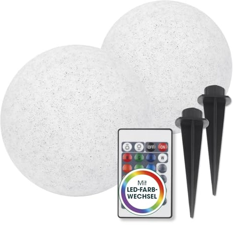 EASYmaxx Solarleuchte Stein Optik - 2er Set | LED-Solarleuchte als Solar-Deko-Stein | Solarkugel witterungsbeständig | Solar Kugel in Steinoptik