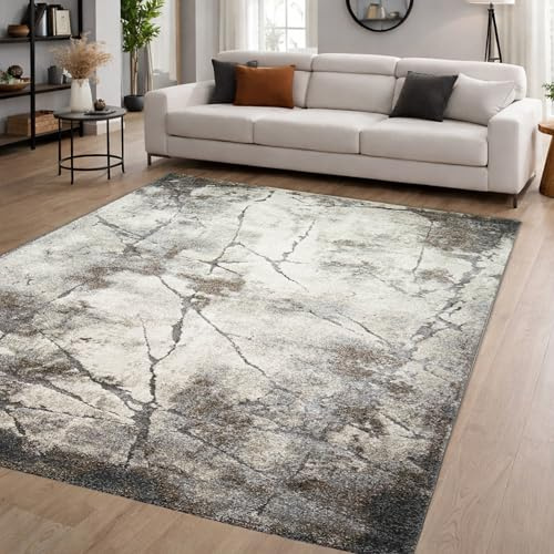 Teppich-Traum Moderner Teppich Marmoroptik Creme Grau Weich 160x230 cm | Weich und pflegeleicht, strapazierfähig, formstabil, allergikerfreundlich, für Fußbodenheizung und Saugroboter geeignet