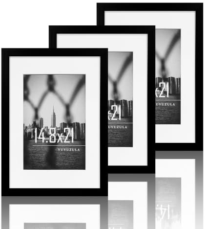 VUVUZULA Bilderrahmen A5 Schwarz 14.8x21cm 3er Set Fotorahmen Rahmen DIN A5 mit Passepartout Urkunden