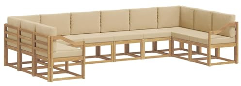 vidaXL Outdoor-Sofagarnitur mit Kissen 10 pcs Weiß und Beige, Gartenliege, modernes Lounge Set, wetterbeständige Möbel, perfekte Sitzgruppe für den Außenbereich