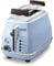 De'Longhi Toaster Icona Vintage CTOV2103.AZ - 2-Schlitz-Toaster mit Brötchenaufsatz, Edelstahl in elegantem Retro Look mit Chrom-Details, blau