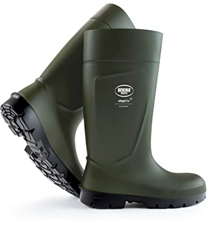 Safety Boots for Men and Women with Steel Toecap, Non-Slip Sole, Agricultural Work Boots, Feather Light, impervious to Water, mud or detergents, Insulating up to - 20 Degrees, Green, UK 4 Mens Size