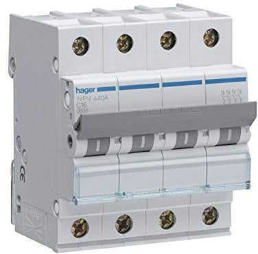 disjoncteur - 3 poles + neutre - 6-10ka - courbe d - 63a - 4m - hager ngn463