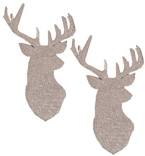2 Pack Jumbo Christmas Deer Head Iron on Patches Sew on Embroidered Patch Sequin Appliques for DIY Motif Family Xmas Tops Home Decor (Silver)