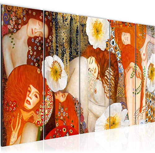 Runa Art Tableau mural XXL Collage Gustav Klimt 200 x 80 cm Rouge 5 Parties - 018555a