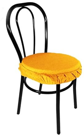 Russo Poliestere Tessuti Coppia Cuscini Sedie Cucina Coprisedia Imbottiti Rotondi Tinta Unita Elastico -Giallo ocra