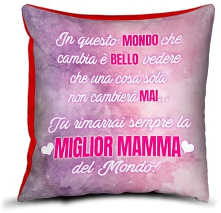 quickgadget Cuscino Decorativo 40x40 in Poliestere con Frase Affettuosa – Design Acquerello Rosa e Viola – Idea Regalo Festa della Mamma e Compleanno Donna – Imbottitura Inclusa