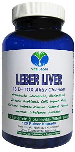 Leber Liver 16 Reinigungskräuter Aktiv Cleanser Leberrein & Gallevital 120 Kapseln. 16 Bitterkräuter für Leber- & Fettstoffwechsel in EINEM. NATUR PUR. 26555-1