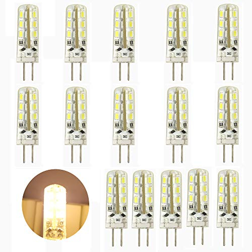 Bombillas LED G4, 1.5w Bombilla halógena equivalente de 15w, Bombillas de campana extractora de cocina/Reemplazo de luces de alacena, DC 12V Blanco cálido 3000K 15 Pack
