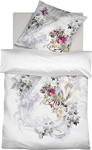 fleuresse Mako-Satin Bettwäsche Bed Art S Rosalie Silber 1 Bettbezug 155 x 220 cm + 1 Kissenbezug 80 x 80 cm