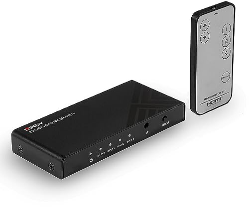 LINDY 38232 – HDMI 18G Switch, 3 Ports – Wählen Sie 1 von 3 4K@60 Hz Quellen zur Anzeige auf 1 Display, mit 4K@60 Hz High Resolution, HDR Support, IR-Fernbedienung und Auto-Switching Funktion