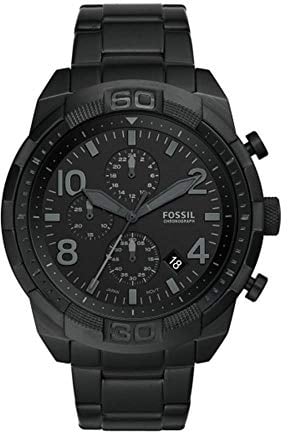 Fossil Bronson uhr für Herren, Chronographenwerk mit Leder- oder Edelstahlarmband, Tiefschwarz, 50MM