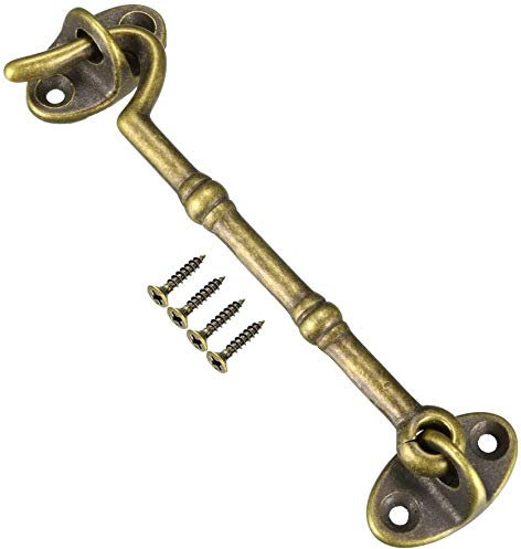 BETOOL Hook and Eye, 2pcs Window Latches Gate Lock Brass Antique Bronze Cabin Hooks Window Silent Holder for Shed, Gate or Garage Door, Windows