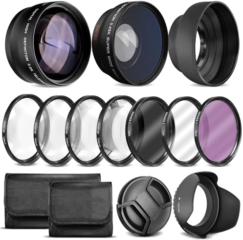 Kit d'objectifs Ultra Deluxe pour EOS M6 Mark II, EOS M50, EOS M50 Mark II, EOS M200 avec objectif 15-45 mm, Fuji X100V - Comprend : 7 filtres 49 mm + grand angle 49 mm et téléobjectif