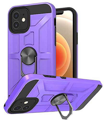 iPhone 12 Case,iPhone 12 Pro Case, Silicone Shockproof Hard Protective Phone Cases Cover With Ring Stand for iPhone 12/iPhone 12 pro,Purple