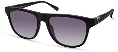 GUESS Herren-Sonnenbrille mit abgerundetem Boden, quadratisch, mattschwarz, 55 mm, Mattschwarz