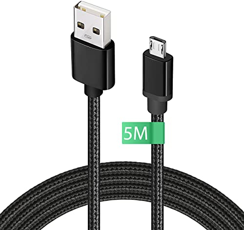 Cavo Micro USB 5M, USB Ricarica Rapida Lungo Nylon Cavo, Cavo di Trasferimento Dati Micro USB Android Smartphone compatibile per Samsung Galaxy S7 S6, PS4 Controller, Huawei, HTC, Kindle, Xiaomi, Nexu