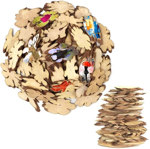 Kurtzy Natur Holzstücke zum Basteln (500g) Größen von 2,5-4 cm - Baumscheiben mit Rinde und Ohne Loch - Für DIY, Weihnachts-, Hochzeits- und Astscheiben Deko