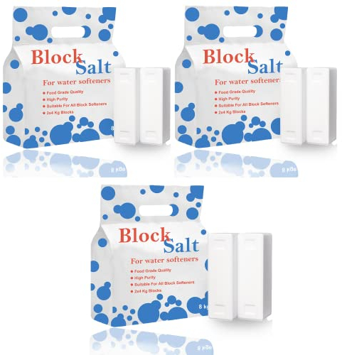 Water Softener Salt Blocks 100% Genuine Food Grade water softener salt block Compatible with All Water Softener Machine, Best For Laundry Kitchen Dishwasher Industrial use Salt Block (3 Pack)