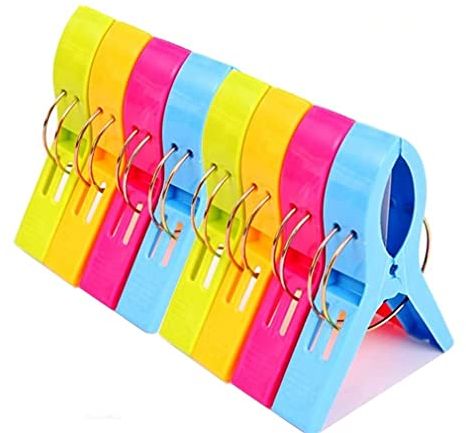 LATRAT 12 clip asciugamano in plastica, 4 colori, per teli mare, asciugatura, bucato, moquette