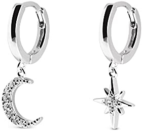 SINGULARU - Polar Moon Spark Ohrringe. Sterlingsilber mit Rhodium-Beschichtung und Zirkonia. Schmuck für Damen.