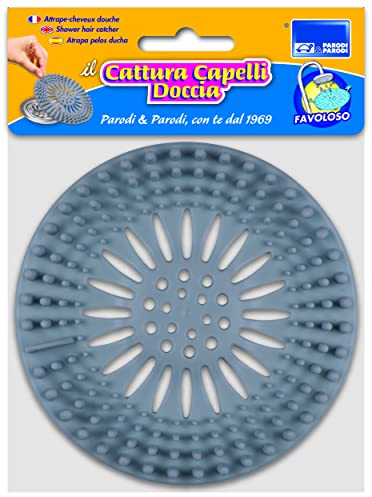 PARODI & PARODI Filtro di scarico universale per capelli, protezione per scarico doccia con linguetta, filtro scolo doccia cattura peli e capelli per vasca evita intasamento scarico, Bianco