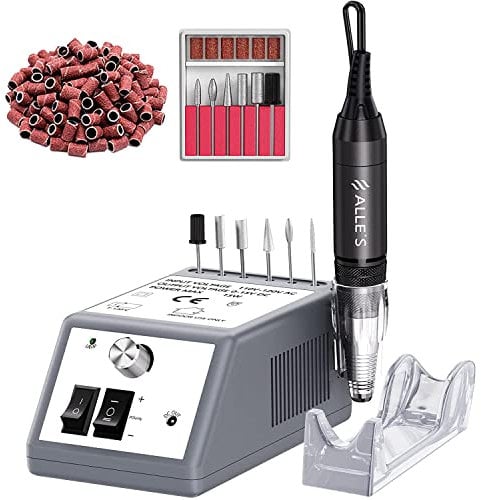 Nail Drill Efile Buffer Grinder - Professional 30000 RPM Manicure Tools with Bits Set and Sanding Bands - Grey