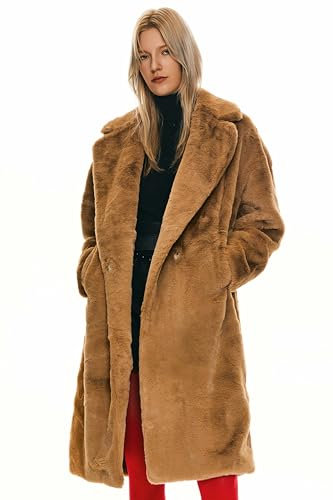 Orolay Damen Faux Fur Revers Coat Mittellanger Fuzzy Fleece Winter Sherpa Trenchcoat Khaki M