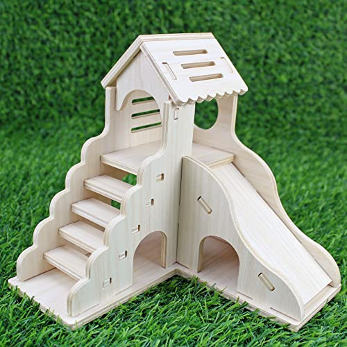 YankMooM Maison pour hamster avec escalier, toboggan en bois lavable pour hamster chinchilla et autres petits animaux