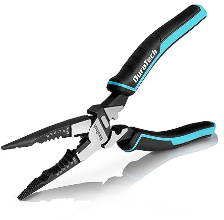 DURATECH 6-in-1 Needle Nose Pliers, 8.5 Multipurpose Long Nose Pliers with Wire Stripper/Crimper/Cutter Function, Heavy Duty Multifunctional Electrician Pliers for Crimping, Stripping, Shearing