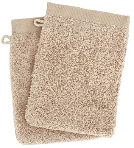 Lot de 2 Gants de Toilette 16x21 cm 100% Coton peigné Alba Beige