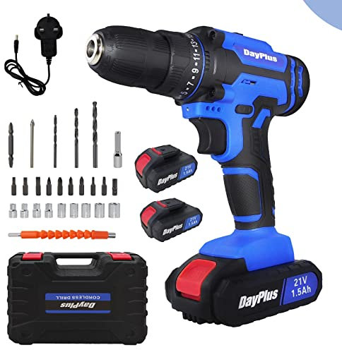 21V Cordless Drill Driver Battery Powered Drill Handheld Drill Set with 2 Speed, 45Nm 25+1 High Torque Electric Screwdriver, 1500mAh Rechargeable Battery,Combi Drill Power Drill Tool with Led Light