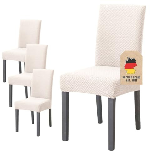 INTIRILIFE 4X Elastischer Stuhlhusse Stuhlüberzug in Gemustert Creme mit 38-45 cm Sitzfläche und 45-65 cm Lehnenhöhe - Für Partys Hochzeiten Hotels oder Zuhause im Esszimmer