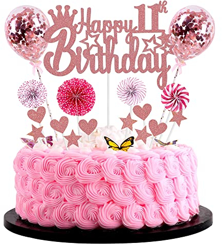 Happy 11th Birthday Tortendeko Mädchen Hello 11 Cake Topper Rosegold Kuchen Topper Deko Junge 11 Jahre Glitter für Geburtstag