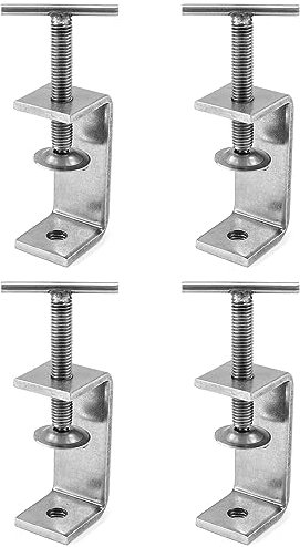 QWORK 4 Pezzi Morsetto a C in Acciaio Inox 304, Morsetto a C per impieghi gravosi, Per Lavorazione Legno DIY, Saldatura, Mobili, Colore Argento, Torsione a mano, Stile 2