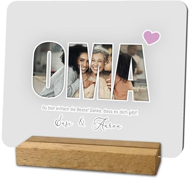 codiarts. | Foto Geschenk | Acryl Glas Bild | personalisierbar | eigenes Foto und Text | DIN A4 oder A5 | optional mit Sockel in Buche | Fotogeschenk für (003 OMA)