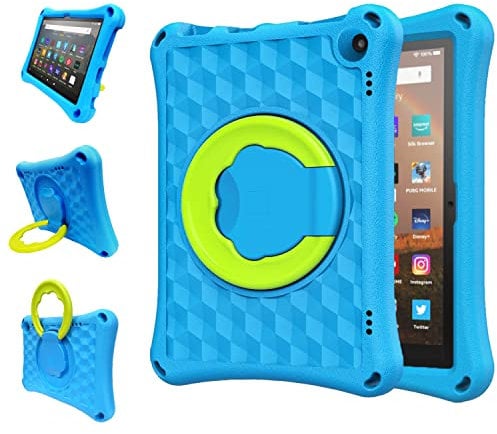 Fire HD 8 Case (2024/2022/2020 Release,12/10th Generation) for New Fire HD 8 Light EVA 360 Turn Handle Folding Rack Cover(Blue)