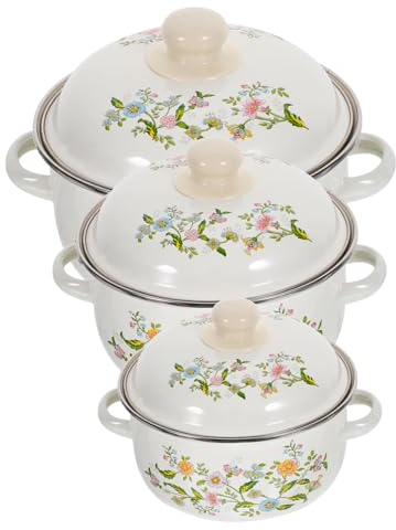 BESTonZON 3-Teiliges Set Emaille-Topf Kochtopf Suppentopf Milchtopf Kleiner Topf Pfanne Küchentöpfe Antihaft