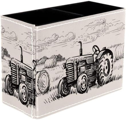 VAPOKF Stiftehalter im Vintage-Traktor auf Ackerland für Schreibtisch, 2 Fächer, Stiftehalter, Make-up-Pinsel, Aufbewahrung, Schreibtisch, Schreibwaren, Organizer für Home Office