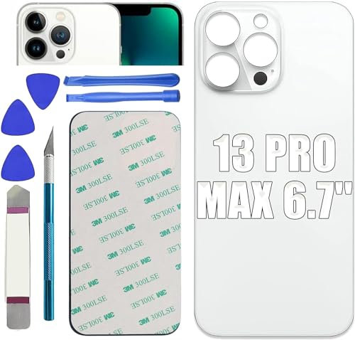 Mingxiong 13 Pro Max Rear Back Glass Cover Replacement for iPhone 13 Pro Max 6.7'' Battery Door Panel with Big Hole Rear Back Cover Glass Replacement with Reparing Tool Kit(Silver)