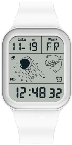 rorios Herren Quadratische Uhren Multifunktional Elektronische Armbanduhr 50M wasserdichte Uhr Freizeit Digital Uhr für Männer mit Gummi Armband Weiß, (AA-AEP003)