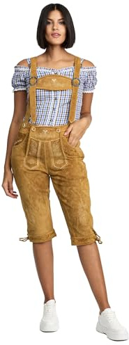 Steigenhöfer Lederhose Damen Tracht Shorts Kniebund - 100% Rindsleder - Clara - Traditionelle Kurze Hose für Frauen - Inklusive verstellbaren Trägern - Dirndl Alternative