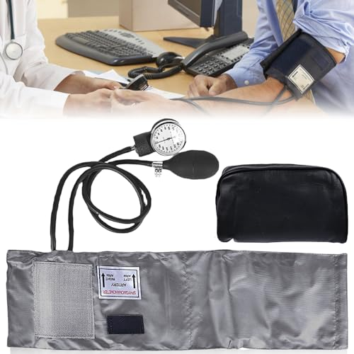 Manuelles Blutdruckmessgerät, Blutdruckmessgerät Manuell Blutdruckmanschette Home Blut Druck Cuff Kit mit Einzelkopf-Stethoskop mit Reißverschluss-Etui(Grau)