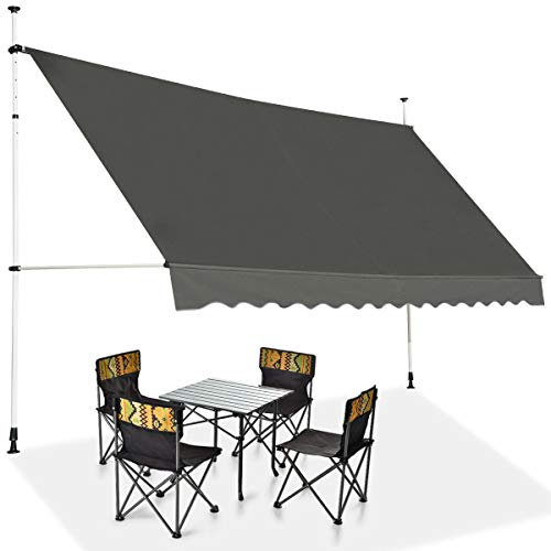 COSTWAY 3M/3.5M/4M Telescopic Canopy, Retractable & Adjustable Outdoor Clamp Awning with Crank Handle, Garden Patio Balcony Window Sunshade Shelter (400 x 120 cm, Grey)